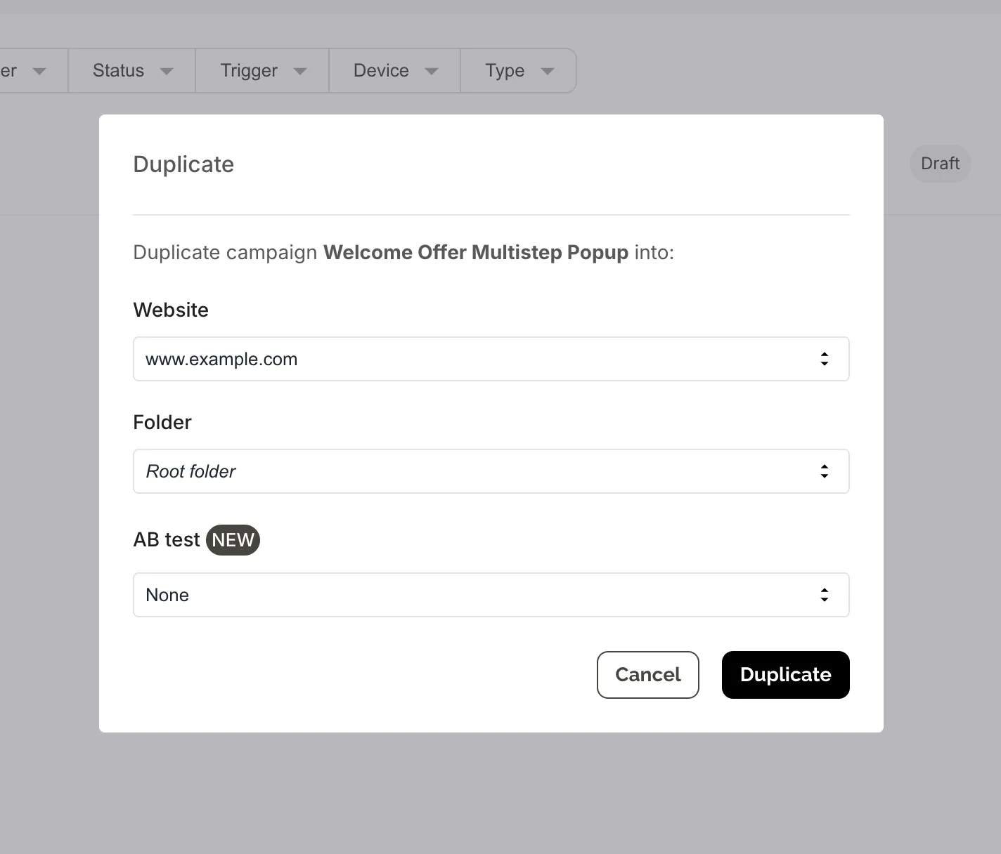 duplicating campaigns wisepops