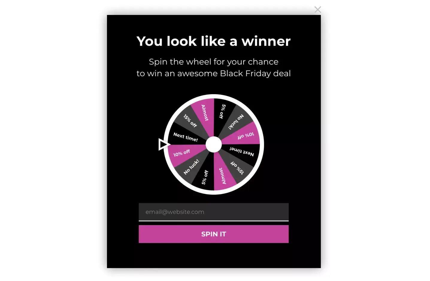 spin-to-win gamified popup for black friday