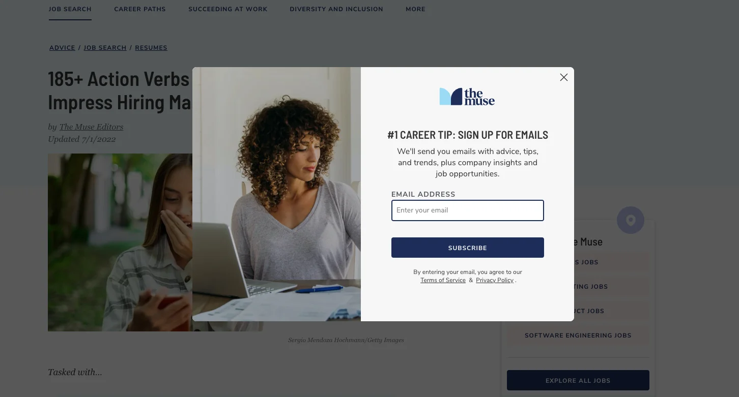 website pop up from a blog