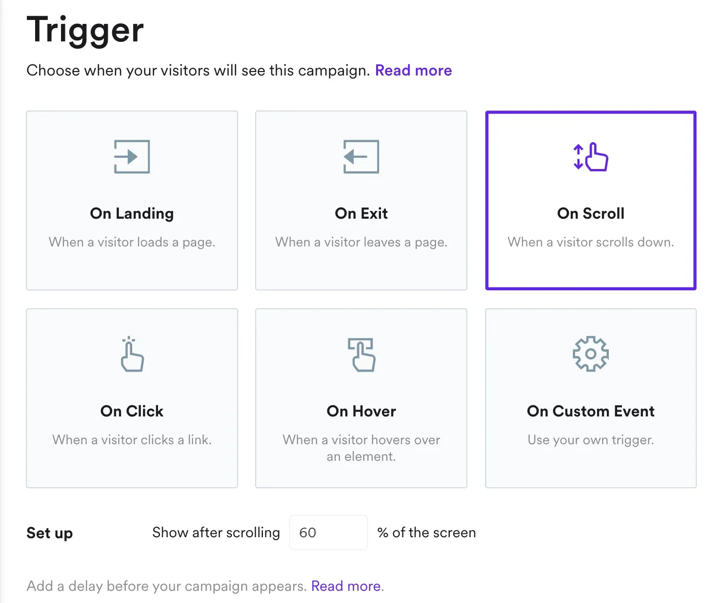 on scroll wisepops setting