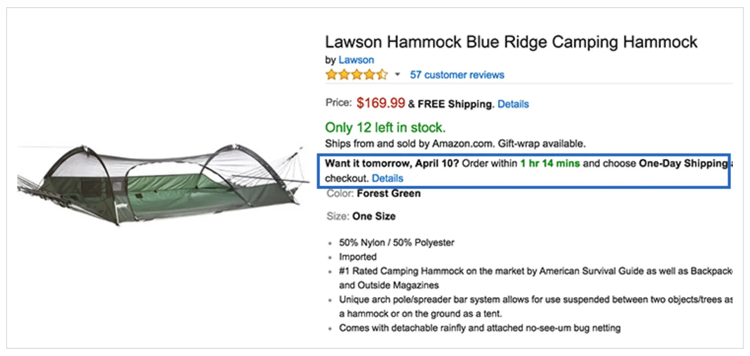 Amazon suggesting urgency on a product page