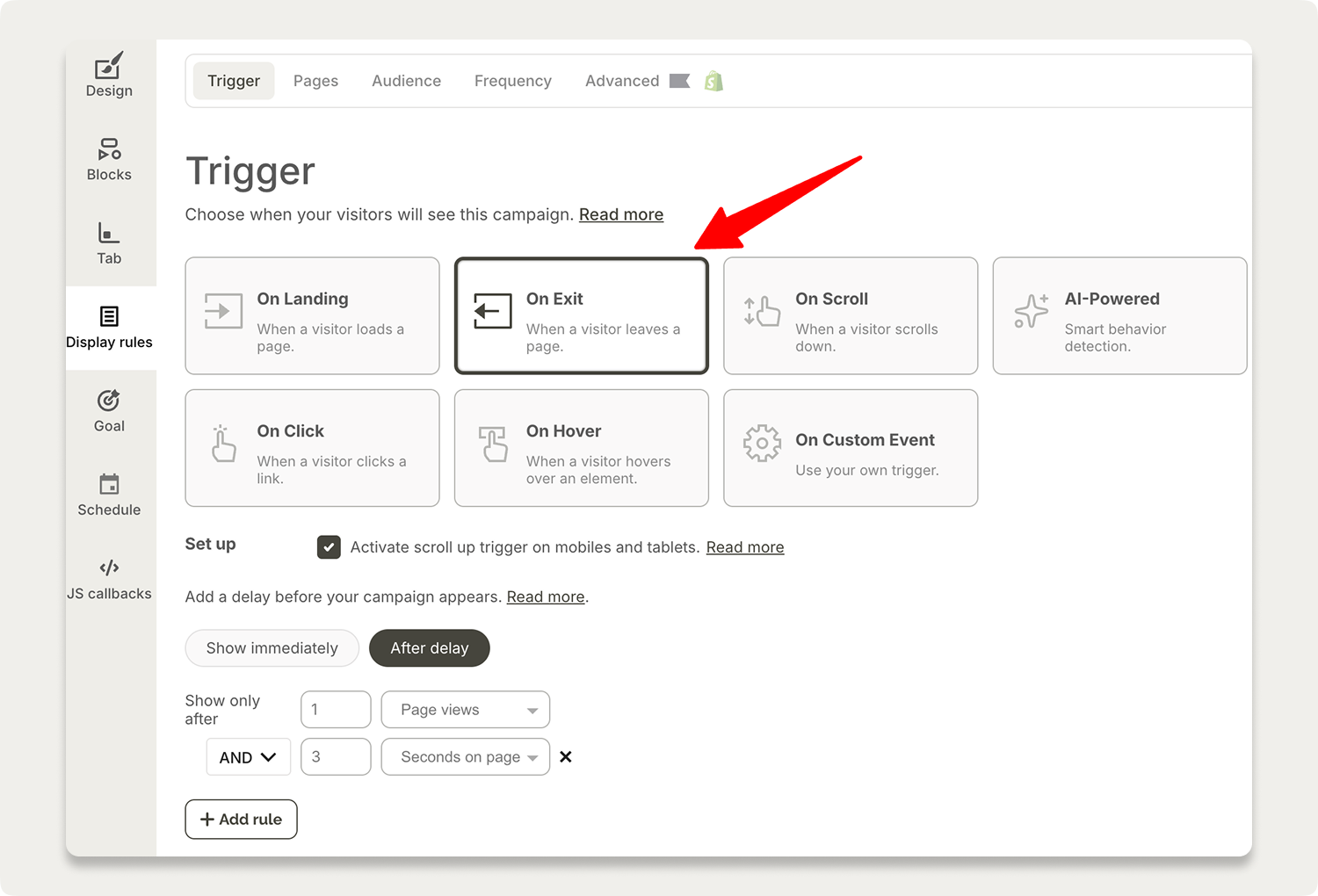exit intent popup targeting