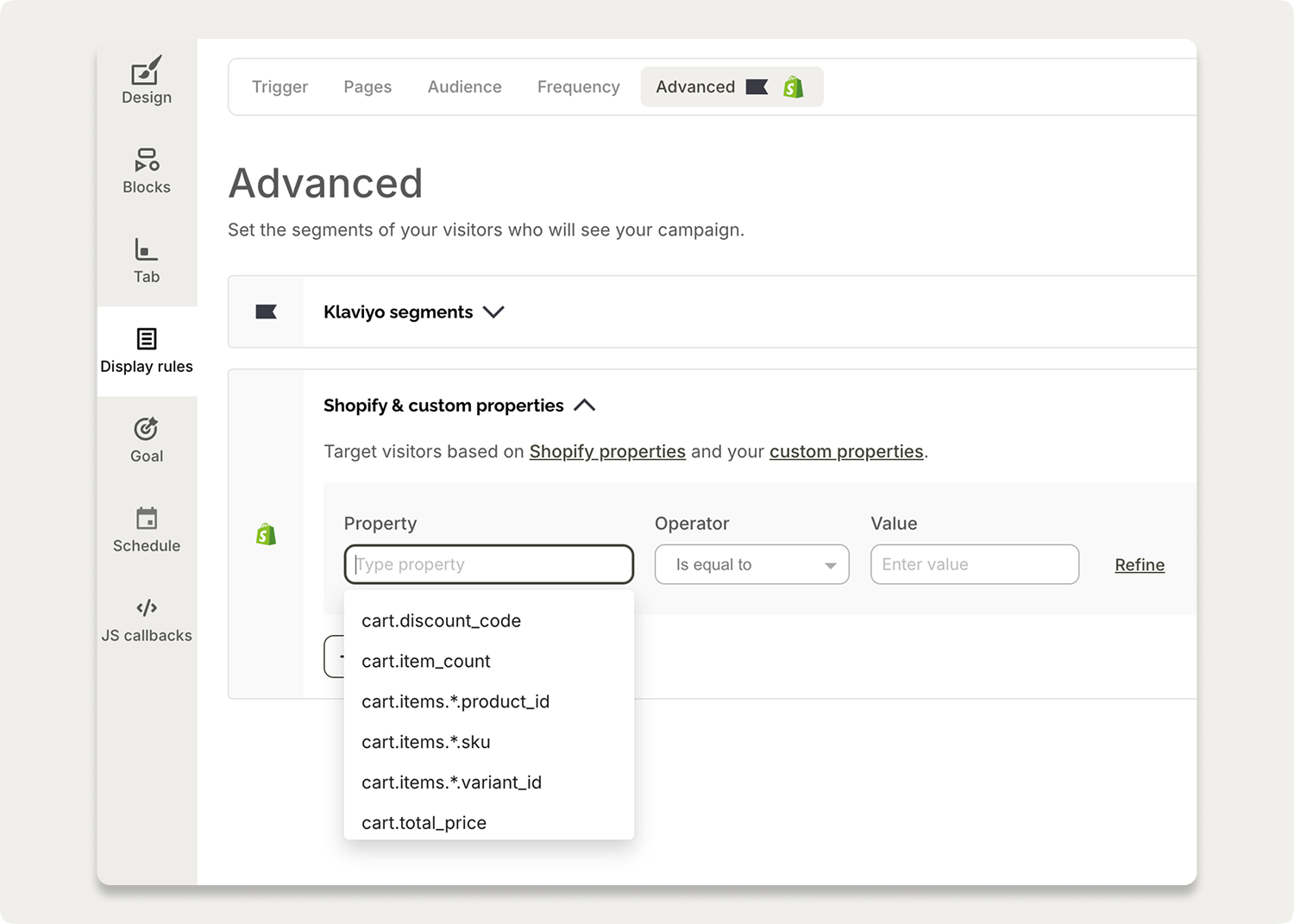 shopify popup personalization settings