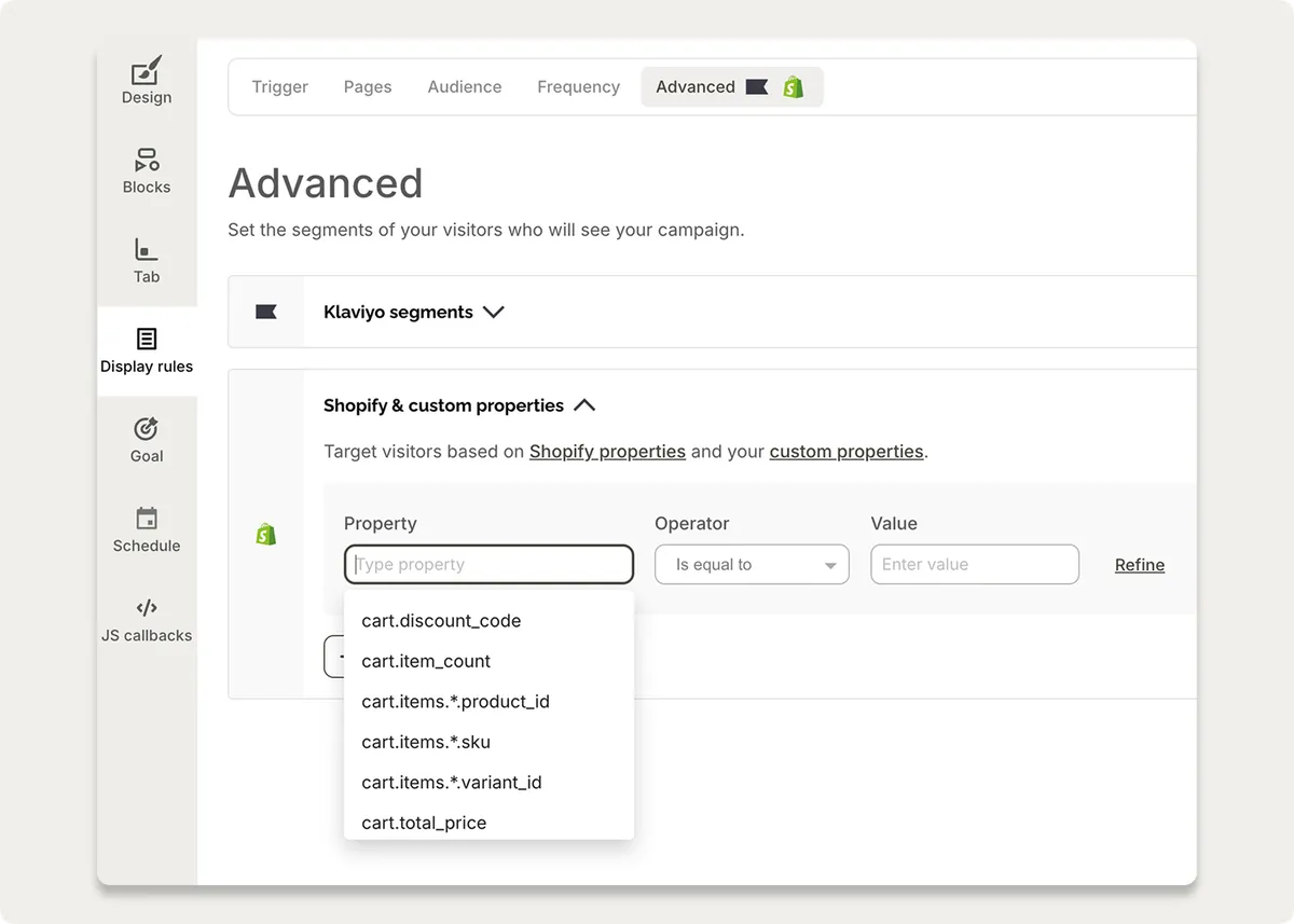 shopify popup personalization settings