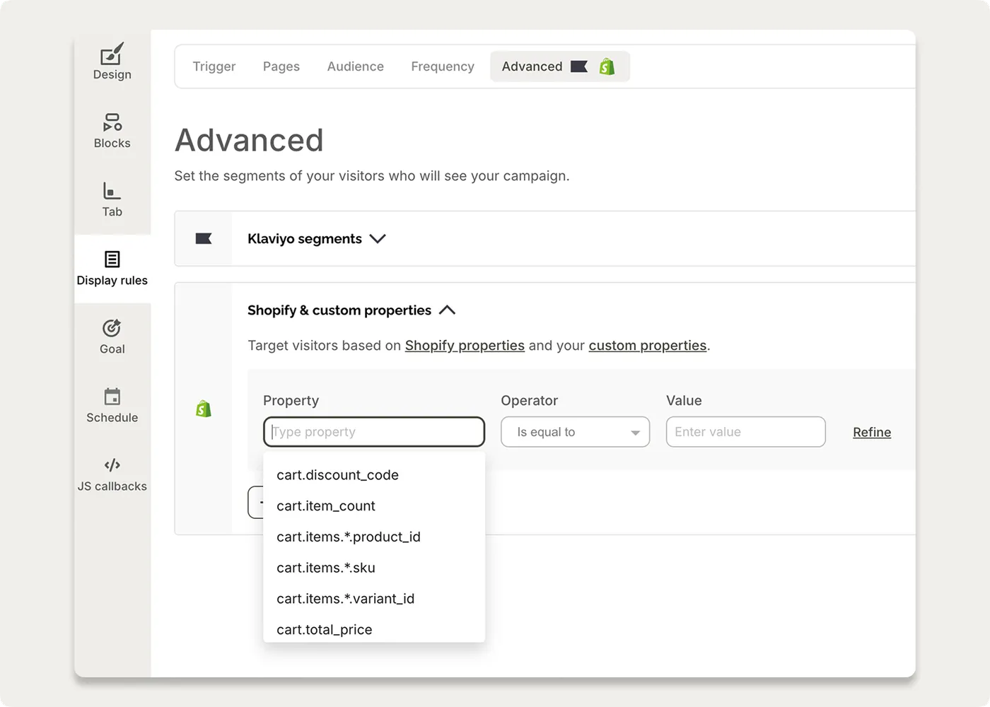 Wisepops audience and segment targeting