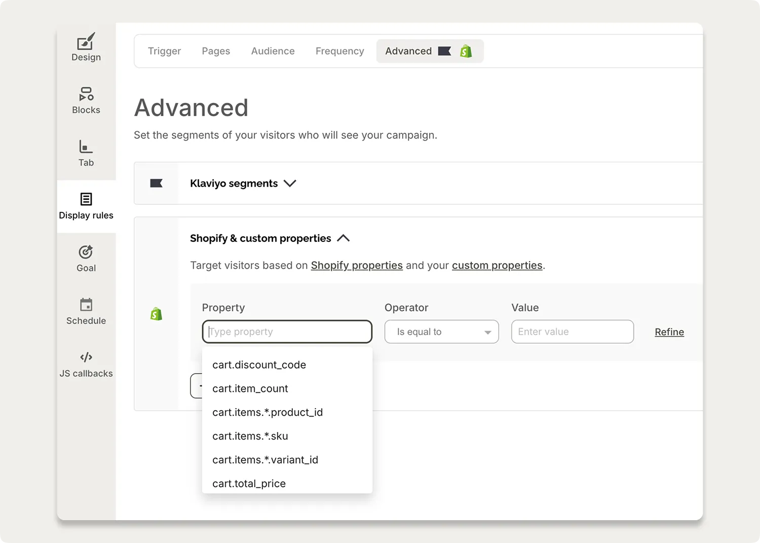shopify popup personalization settings