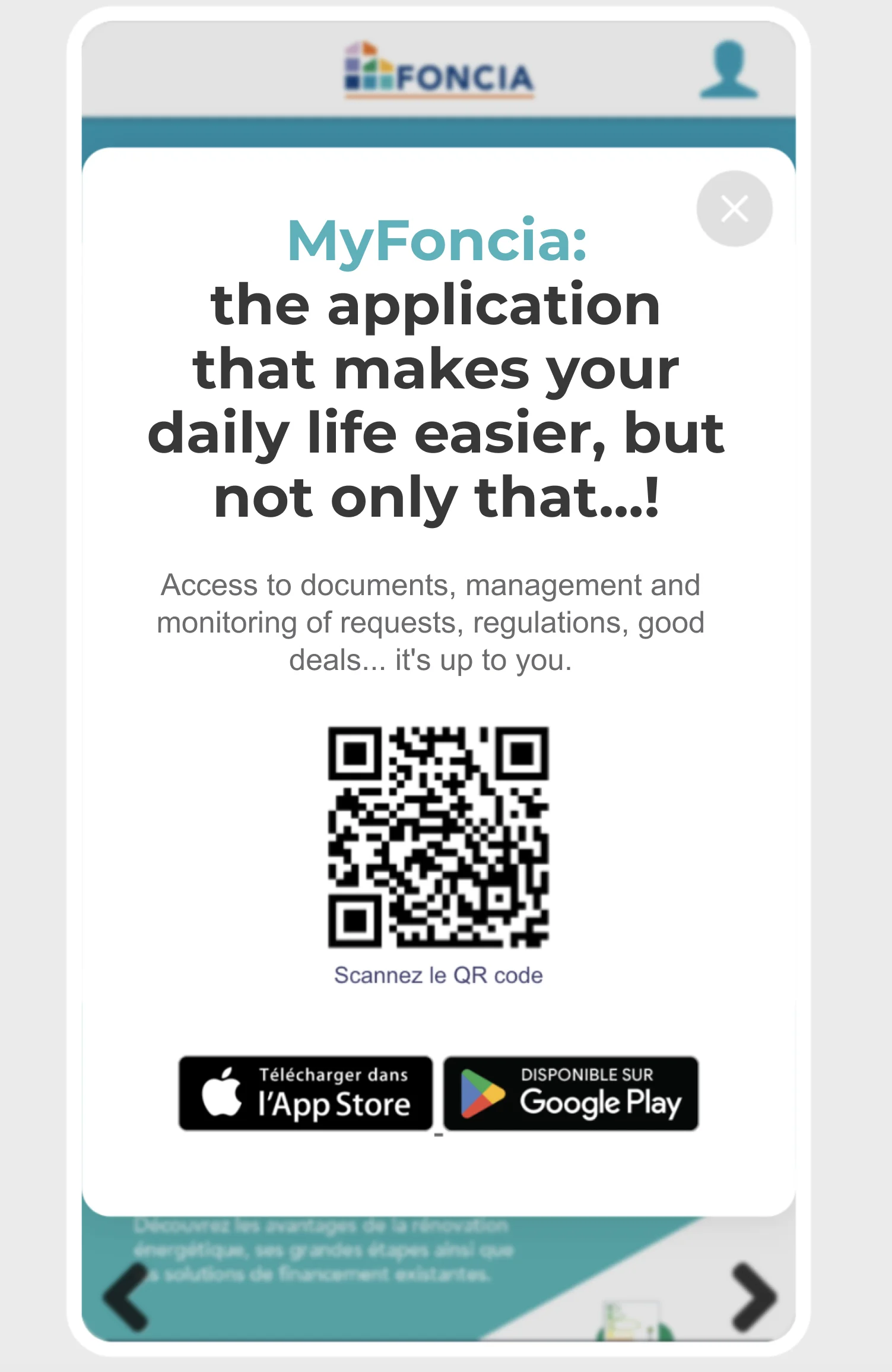 mobile popup with qr code