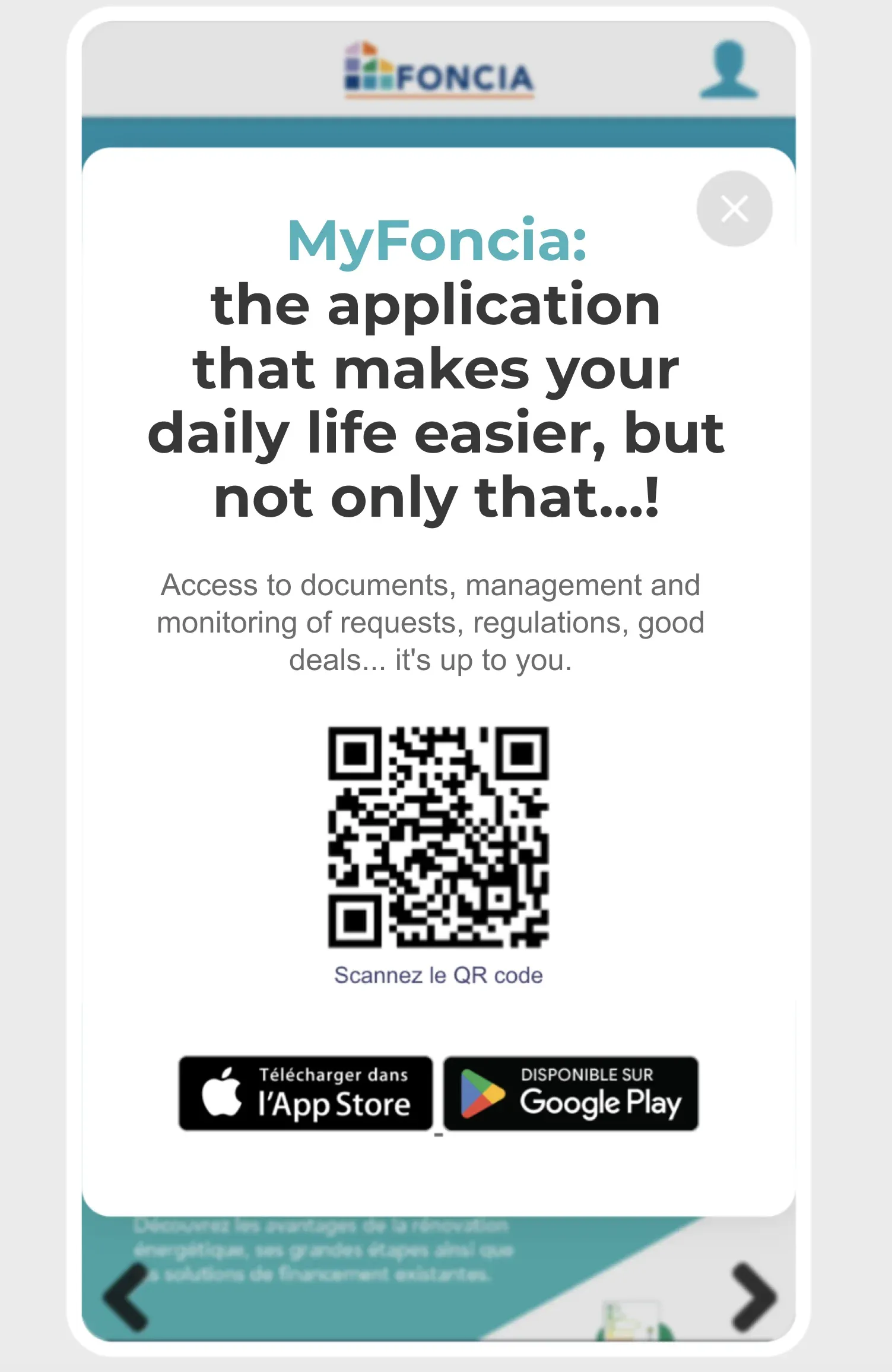 mobile popup with qr code