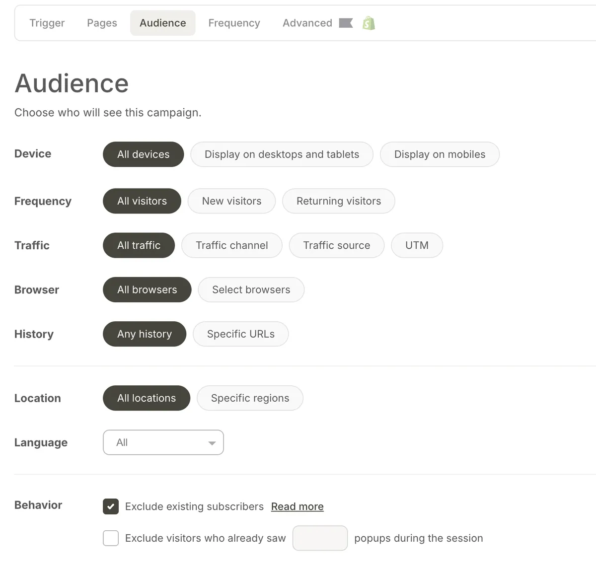 audience targeting rules in Wisepops