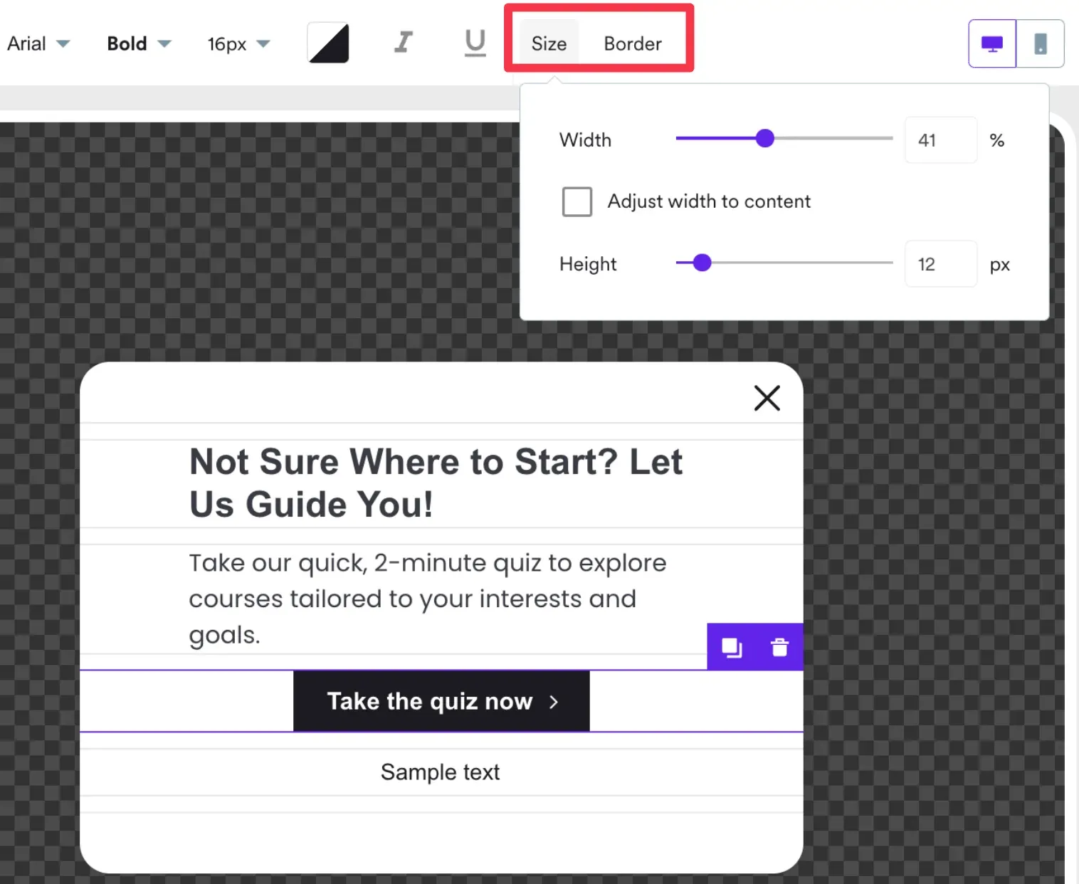 choosing size and border