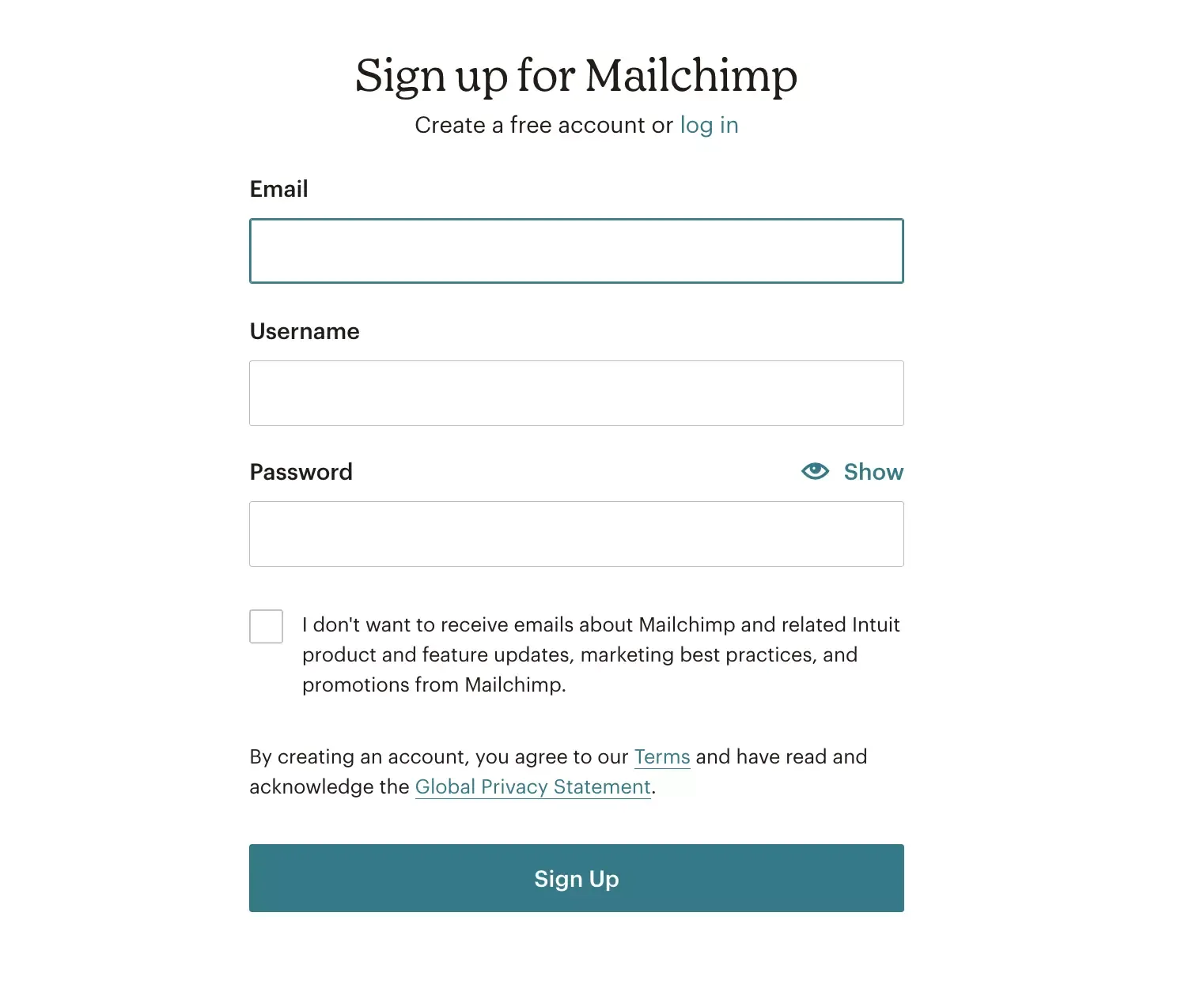 mailchimp signup form example