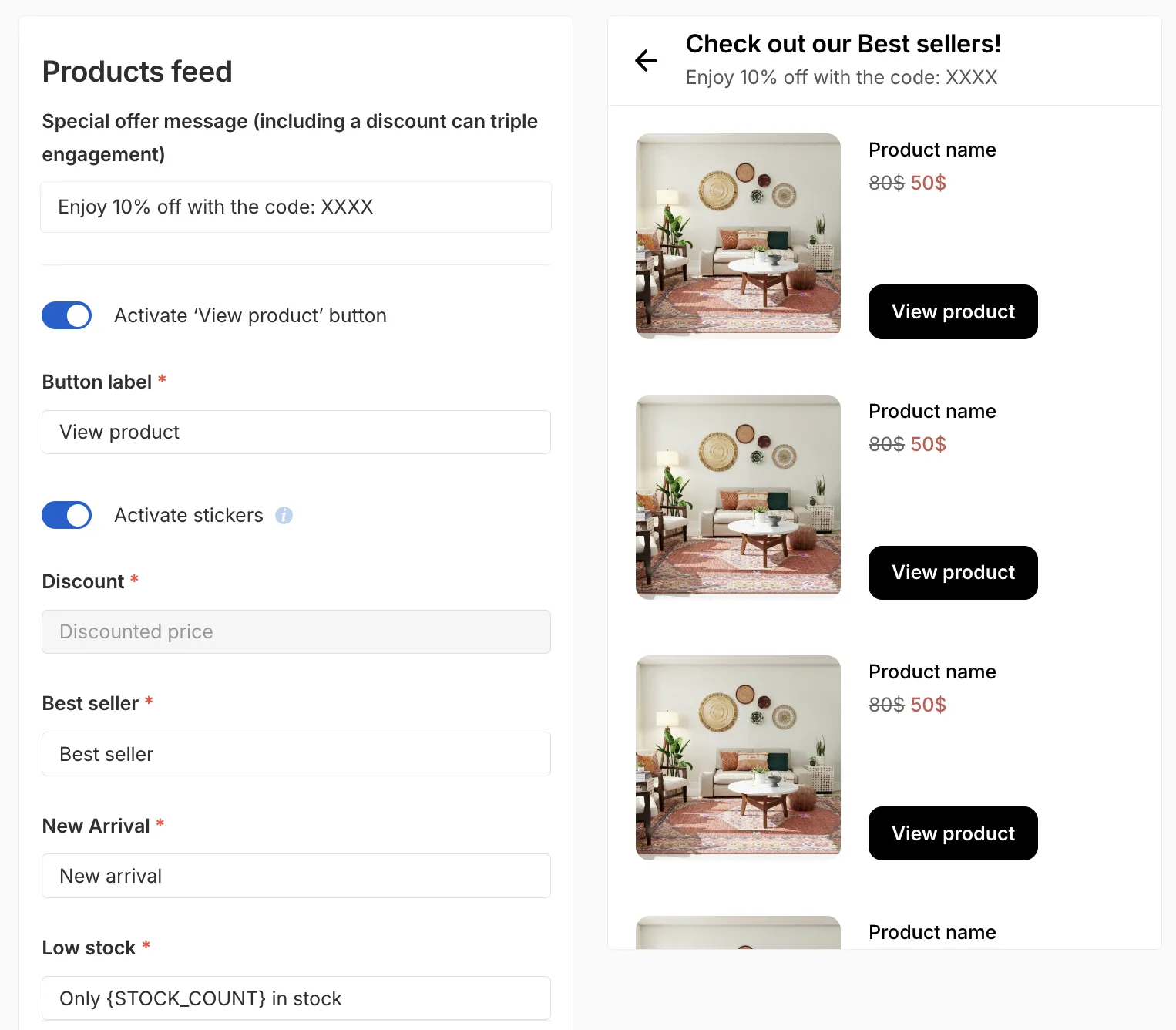 feed with add to cart buttons