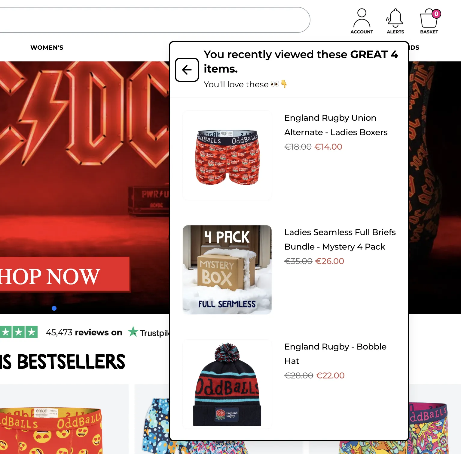 list of recently viewed products