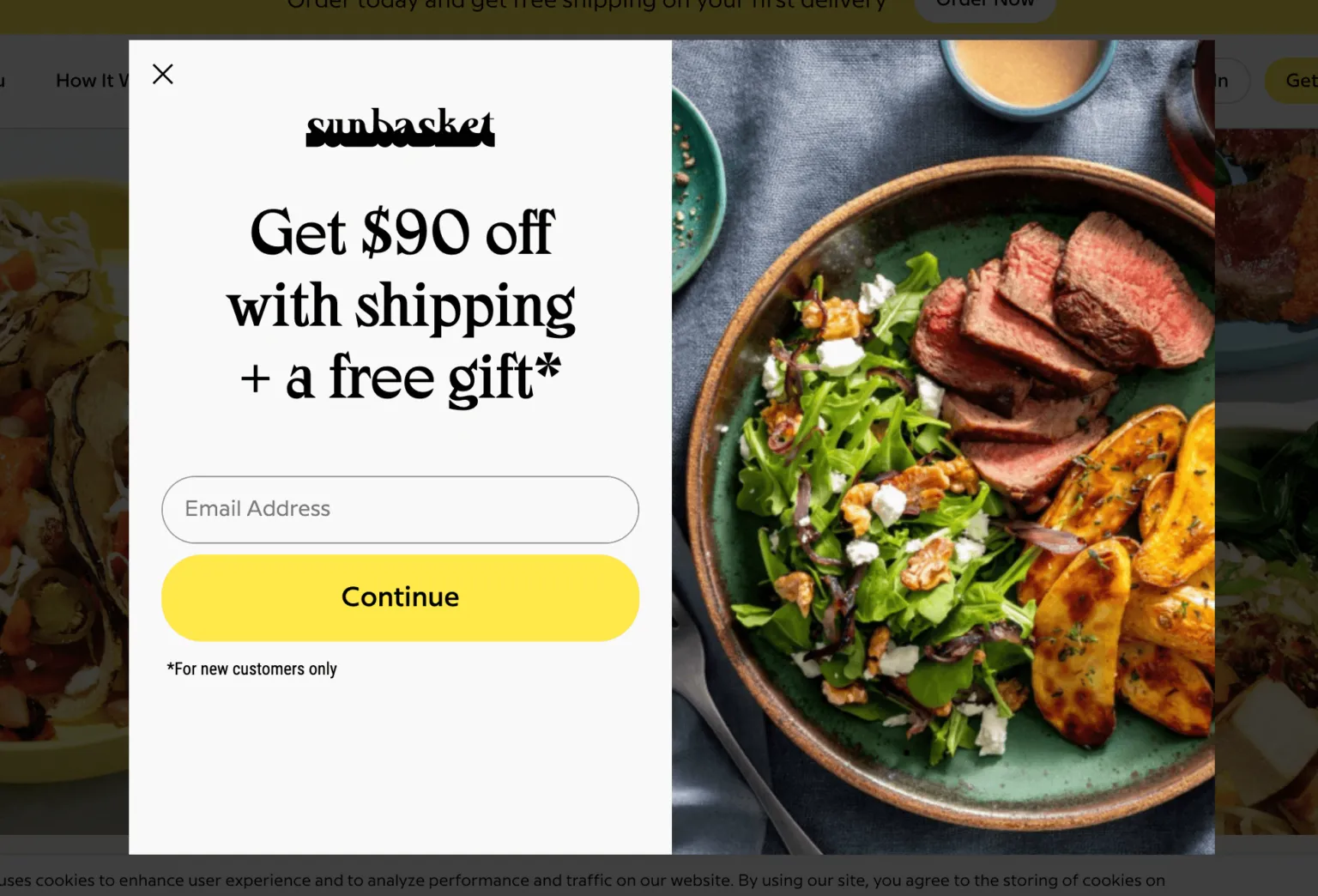 email popup example sunbasket