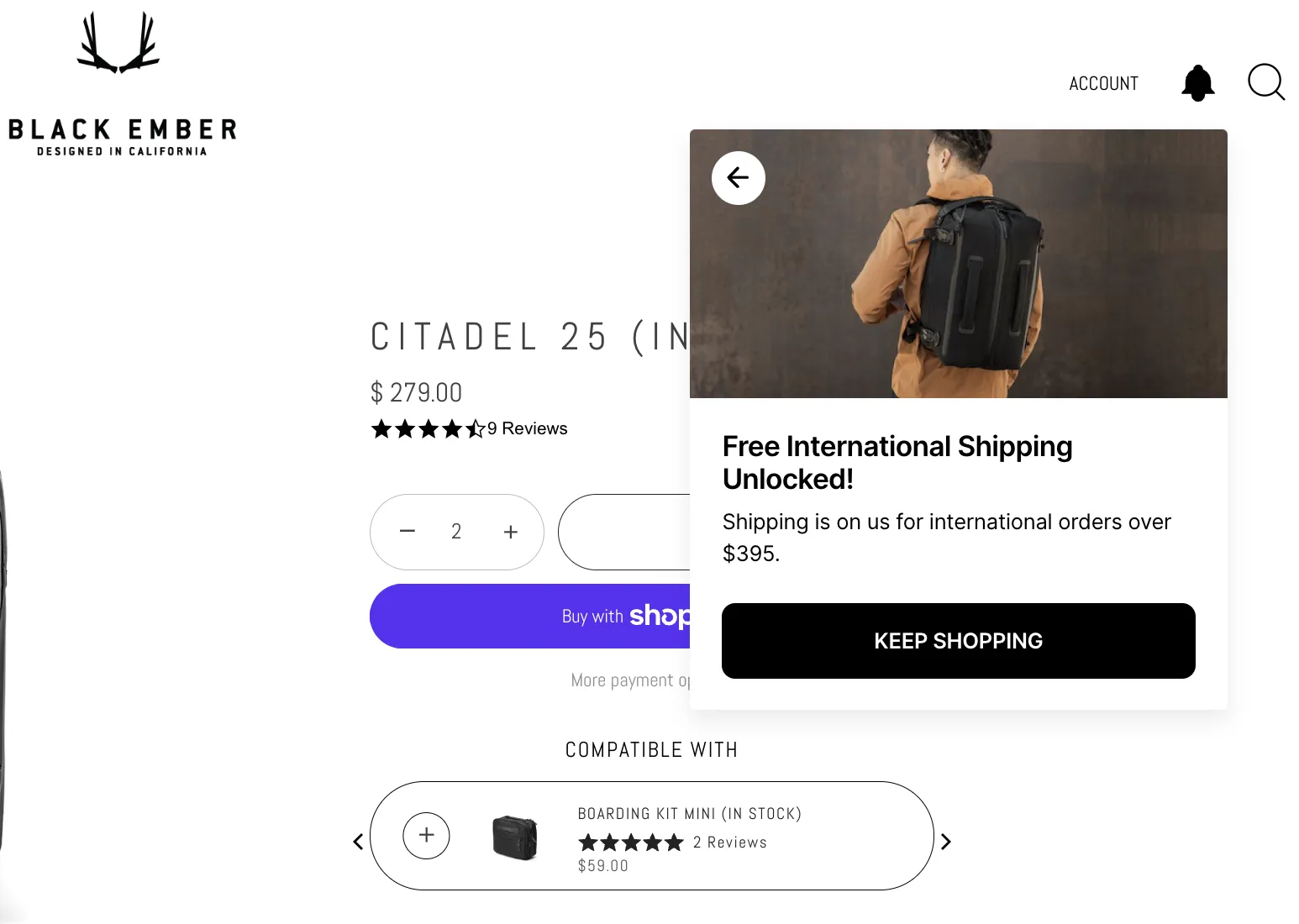 free shipping onsite notifications