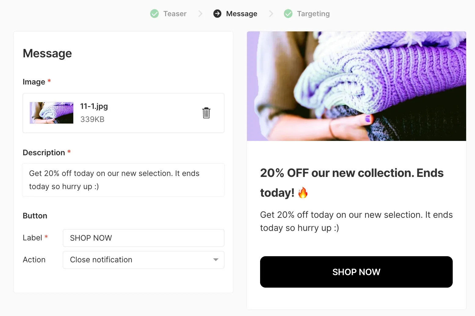 onsite notification template flash sale