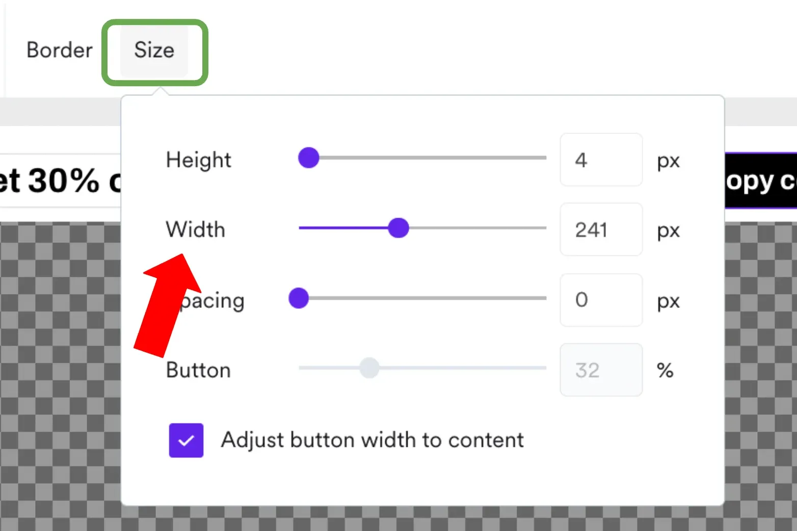 adjusting size of website bar