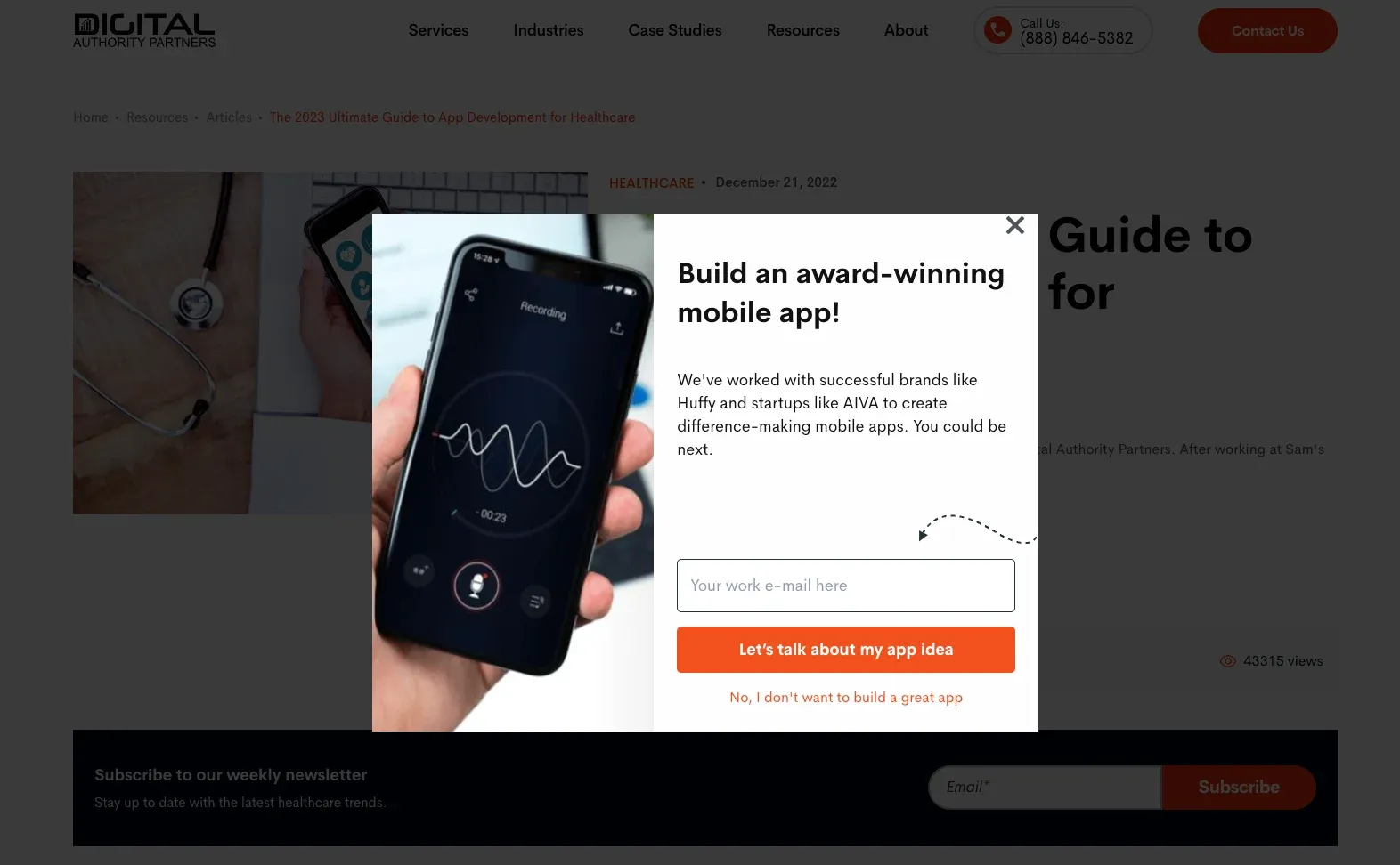 SaaS lead generation popup