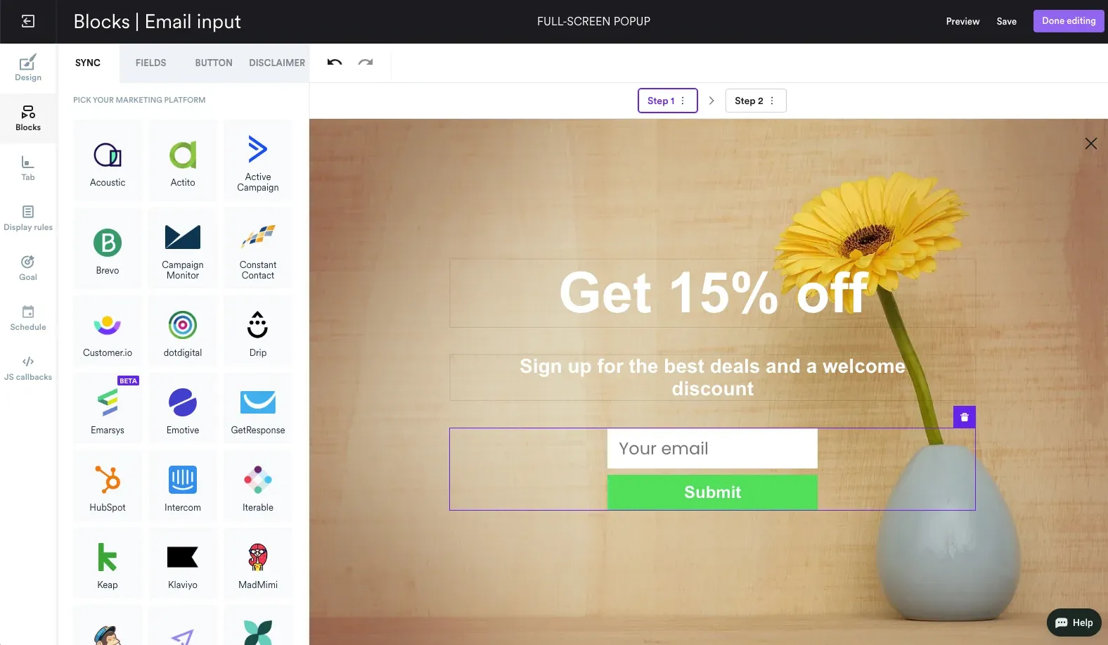 syncing an email app in a full screen campaign