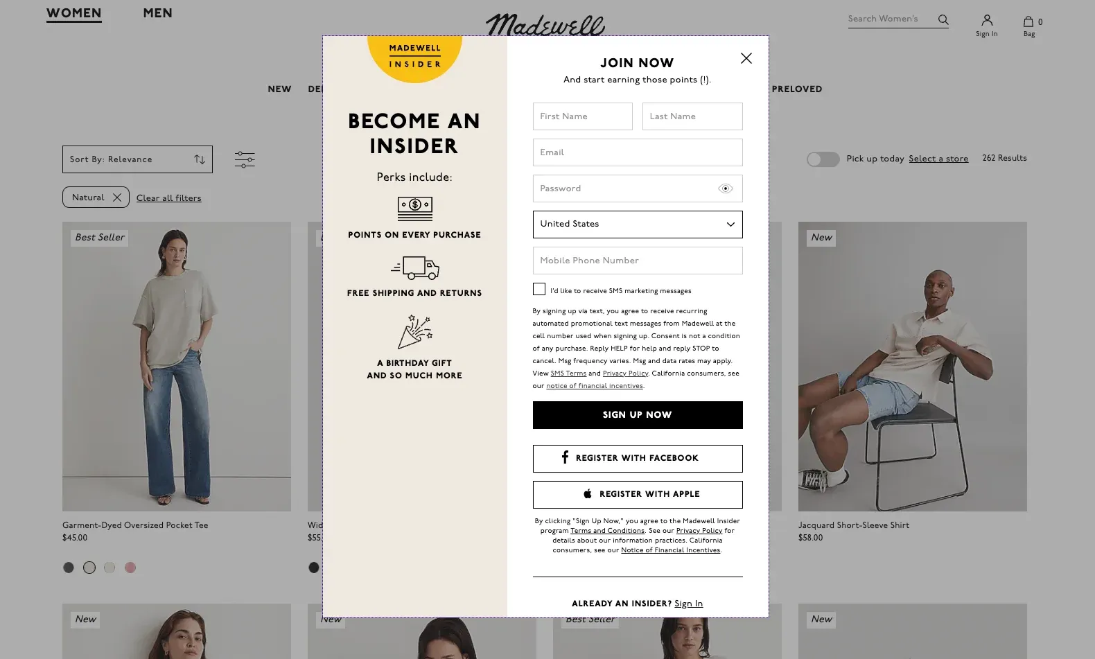 Loyalty program popup