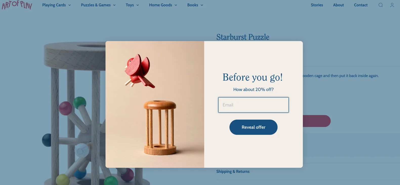 popup for a website that shows on exit