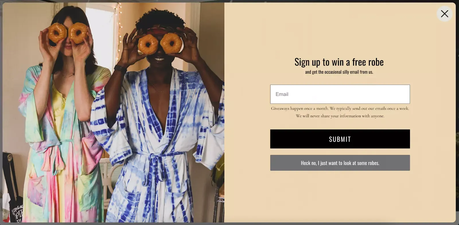 full screen popup form