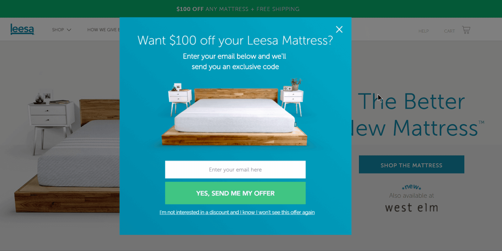 An example of customer-focused popup