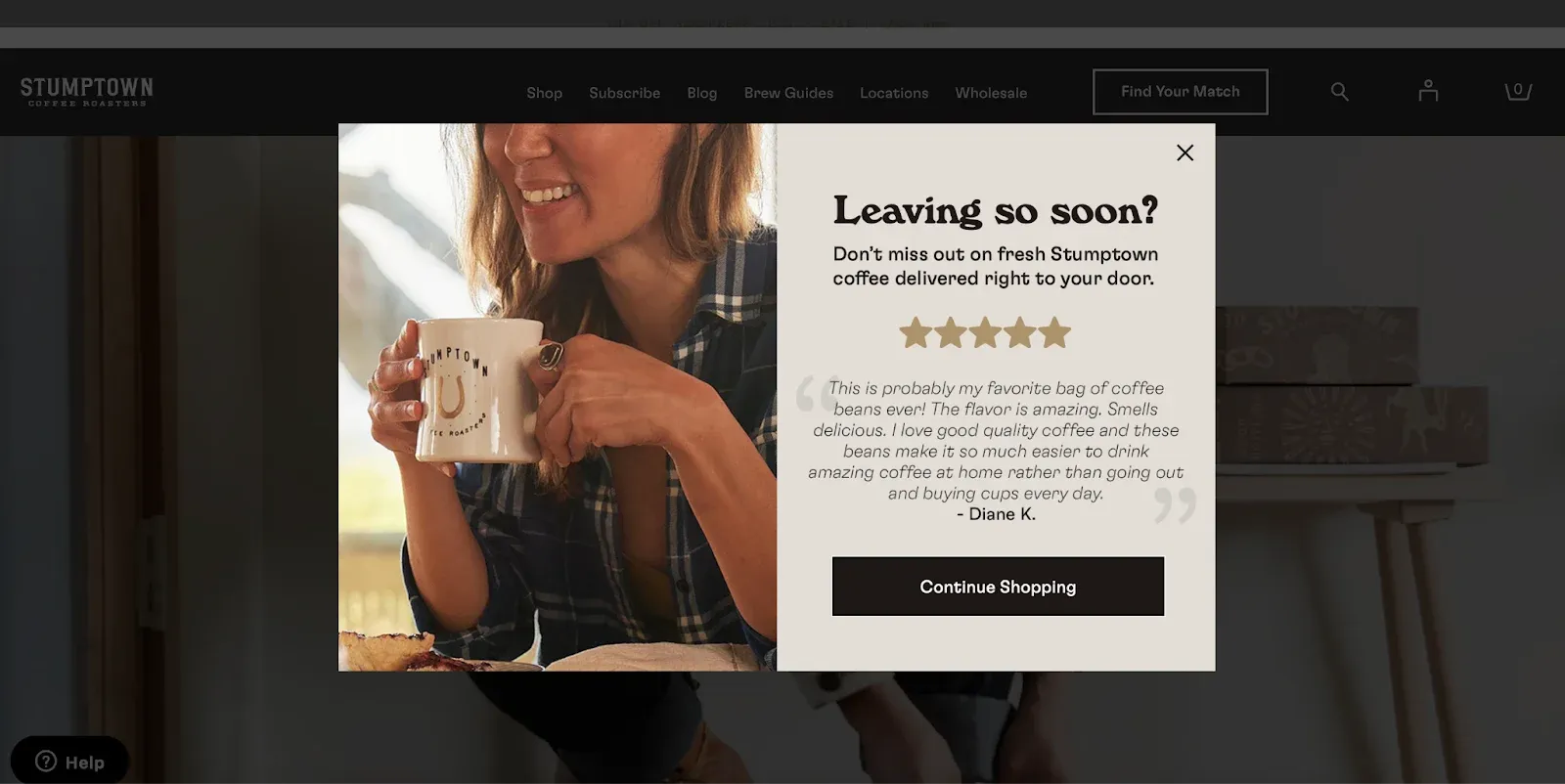exit popup with testomonial