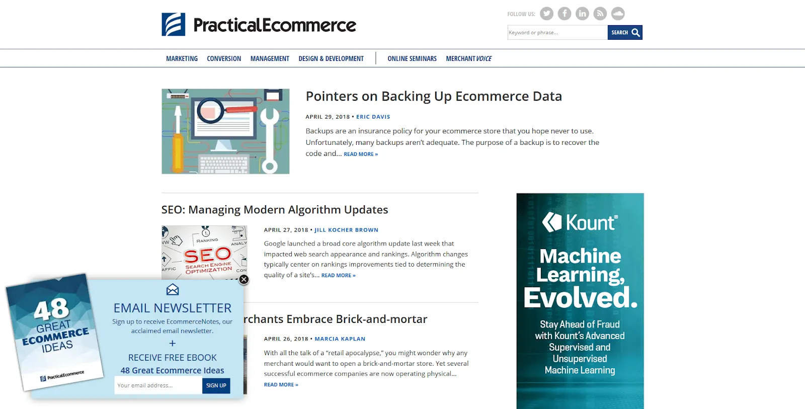 Practical ecommerce's email popup
