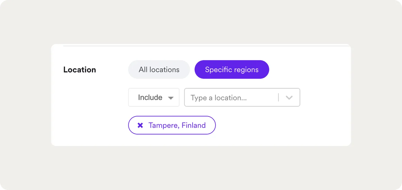 Geolocation display rule targeting visitors in Tampere