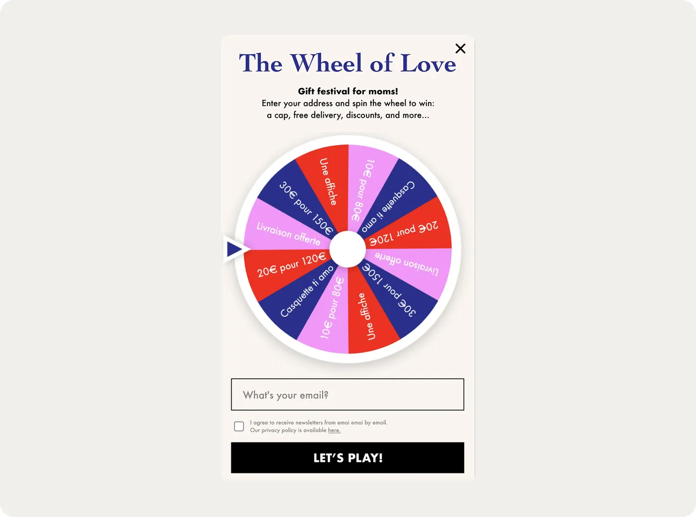 émoi émoi spin-to-win campaign used to build the email list
