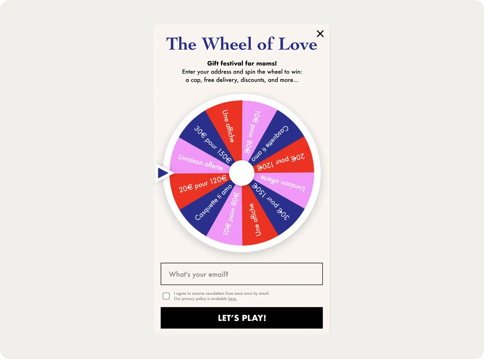 émoi émoi gamified spin-to-win Mama Festival campaign
