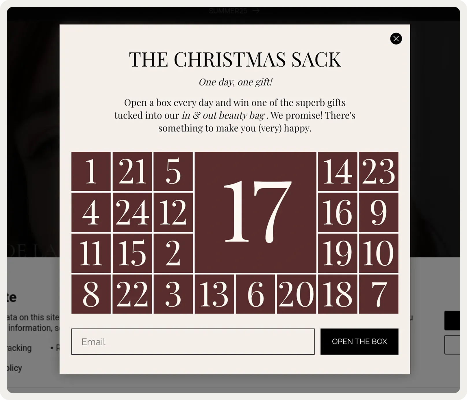 advent calendar popup for black friday and cyber monday