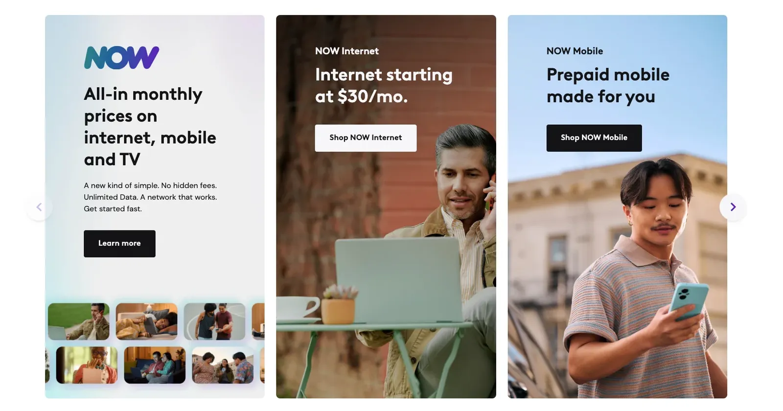 Xfinity page with promotional sections placed inside the content