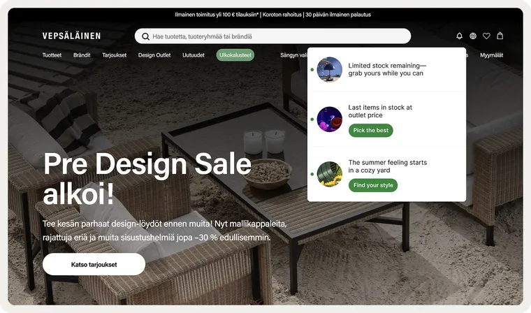 Onsite feed with product updates in Wisepops