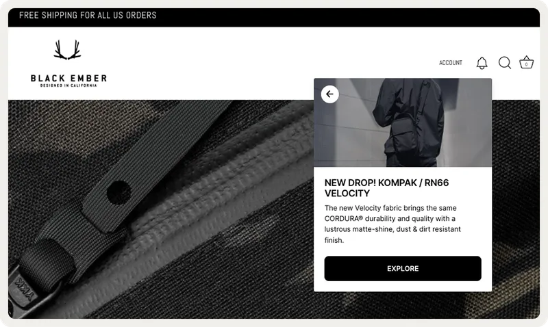 An onsite feed showing personalized notifications a visitor can open at any time