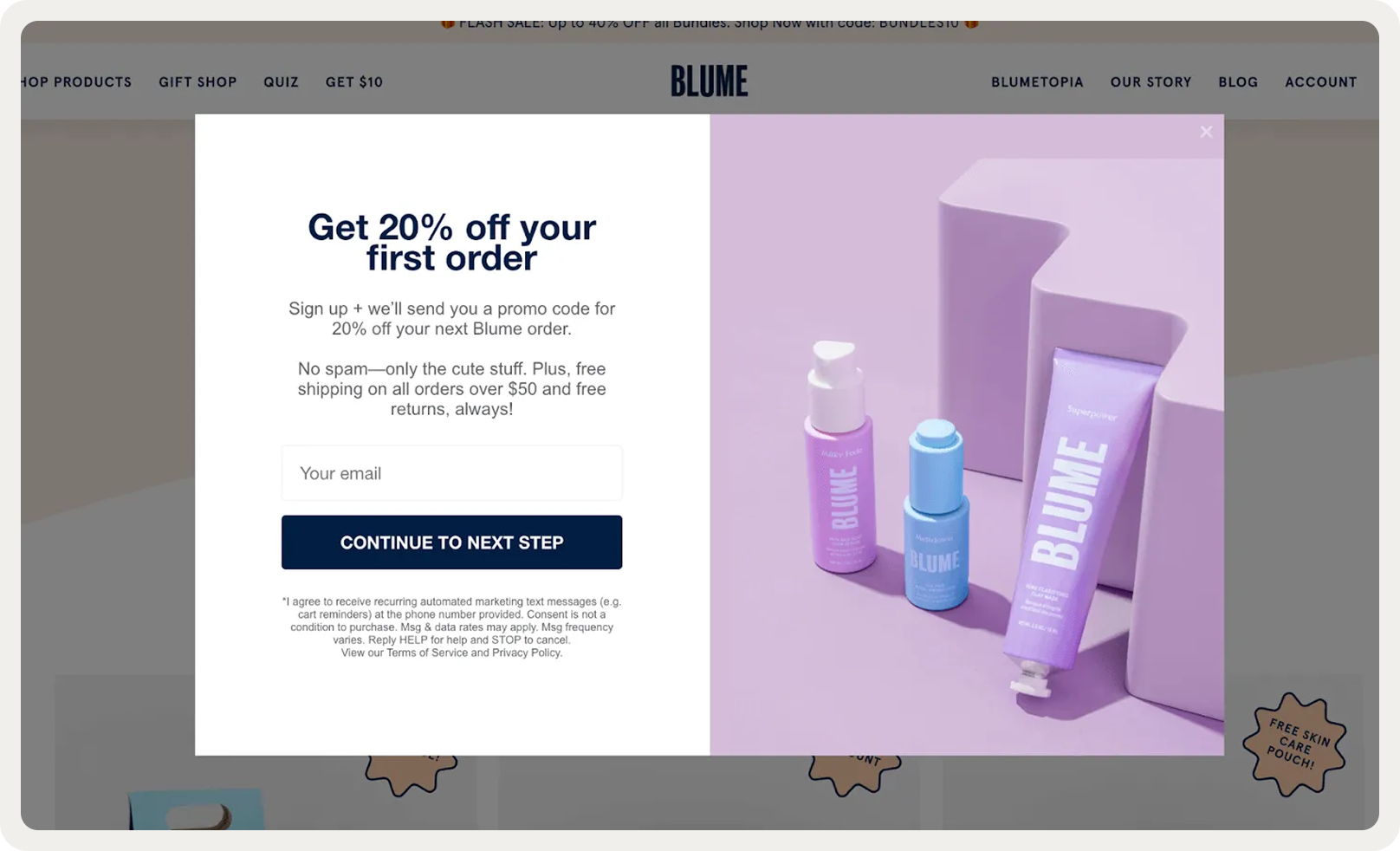 lead generation popup blume