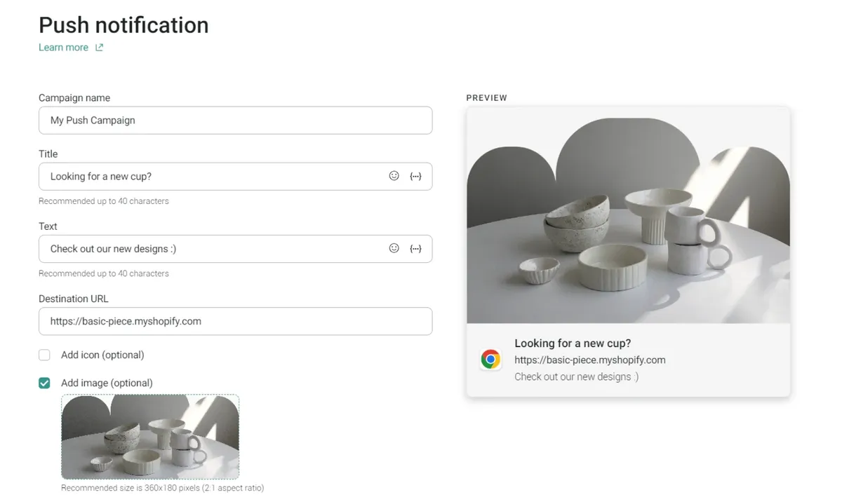 Omnisend push editor