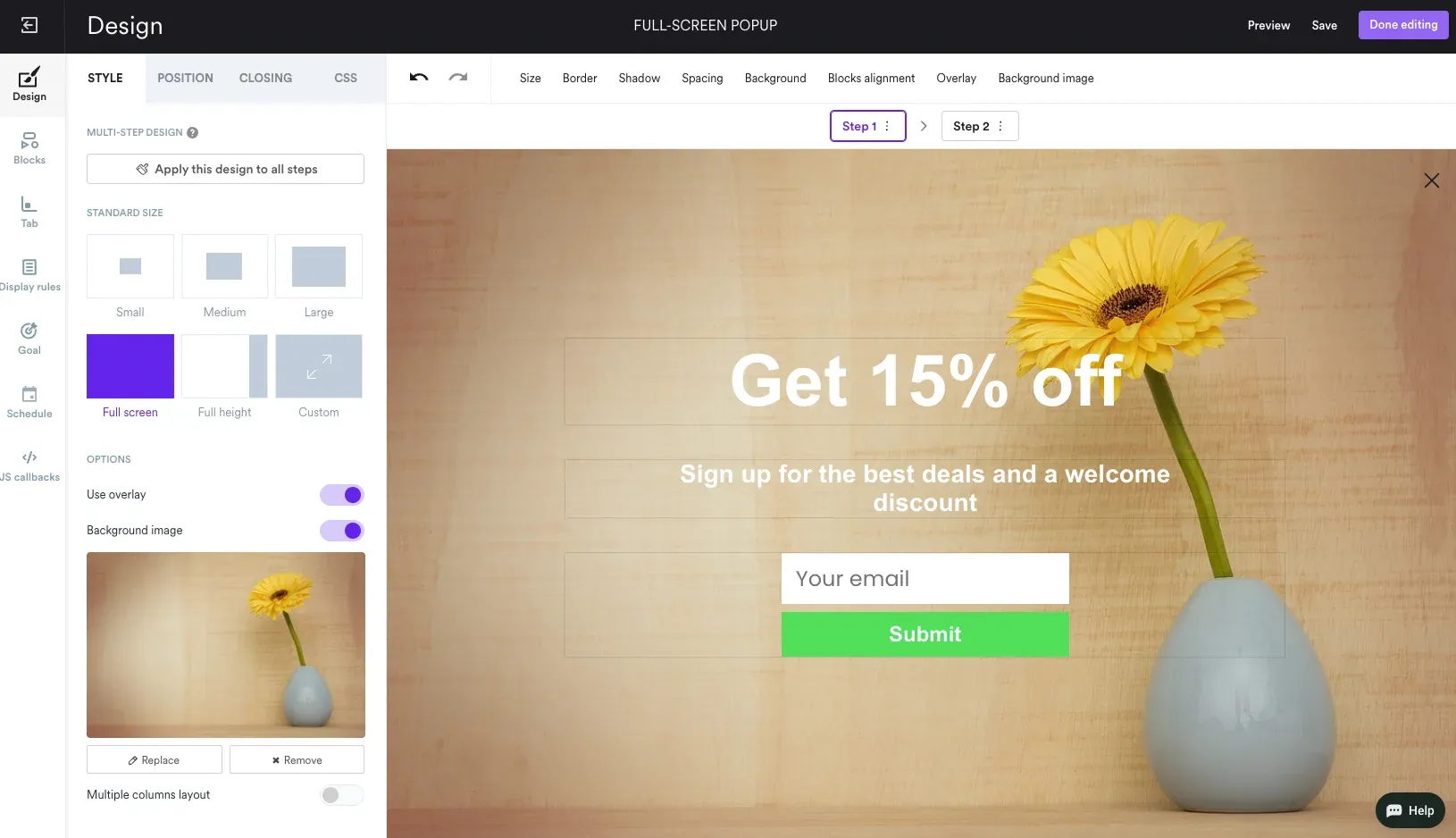 creating a full screen popup