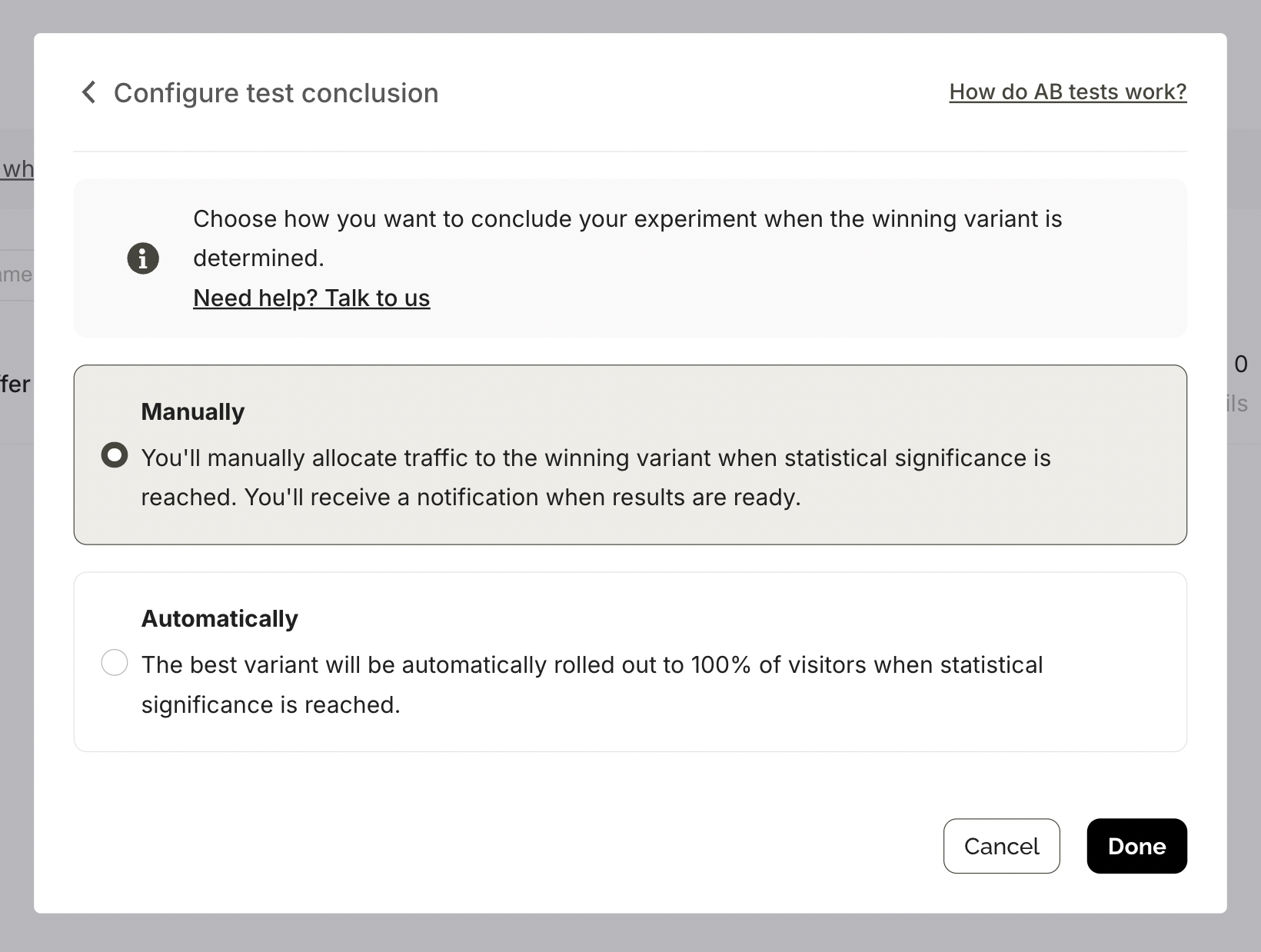 goal for popup ab test