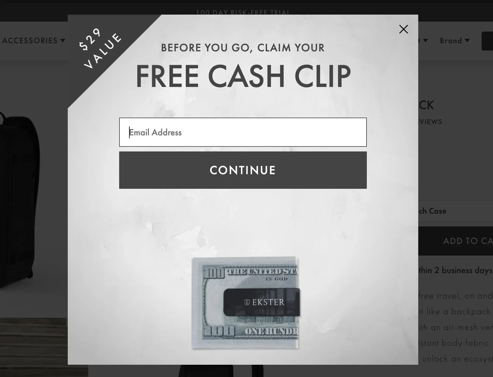 Free product with order popup