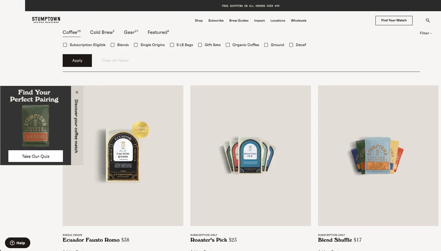 promotion of product quiz on product menu