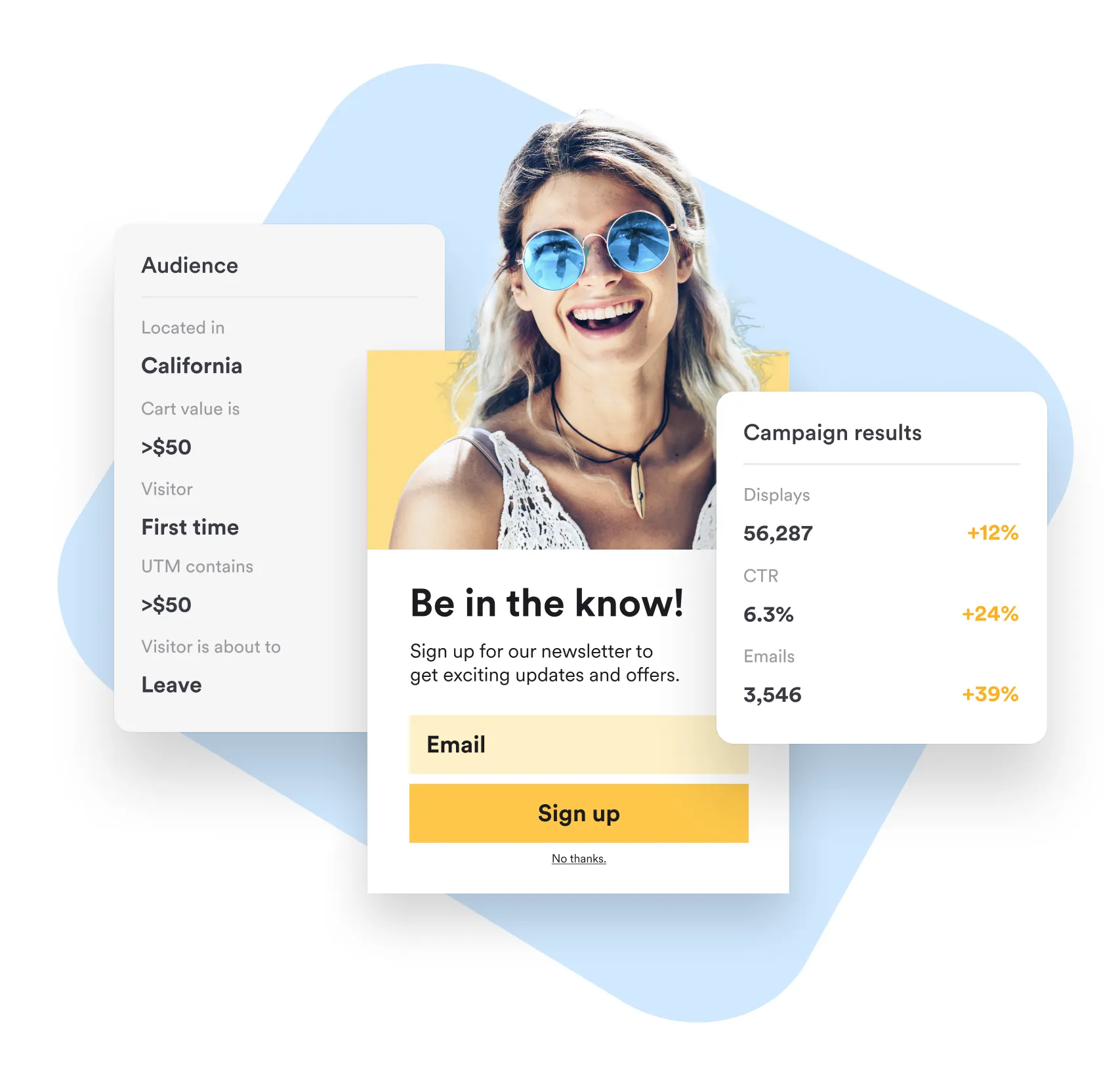 Signups Landing Page hero visuals with popup