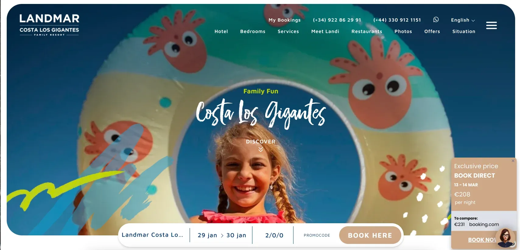 hotel website with a promo