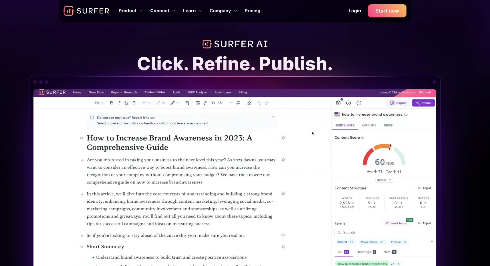 Surfer AI content optimization for ecommerce SEO