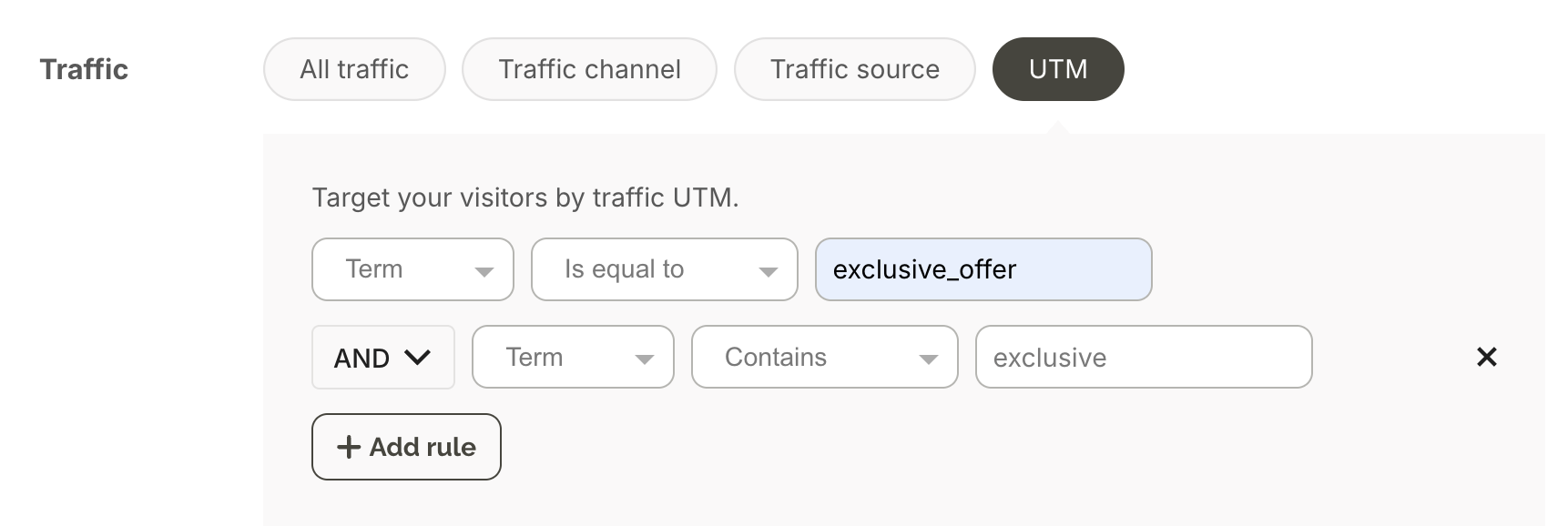 Wisepops targeting rules for visitors arriving from paid ads