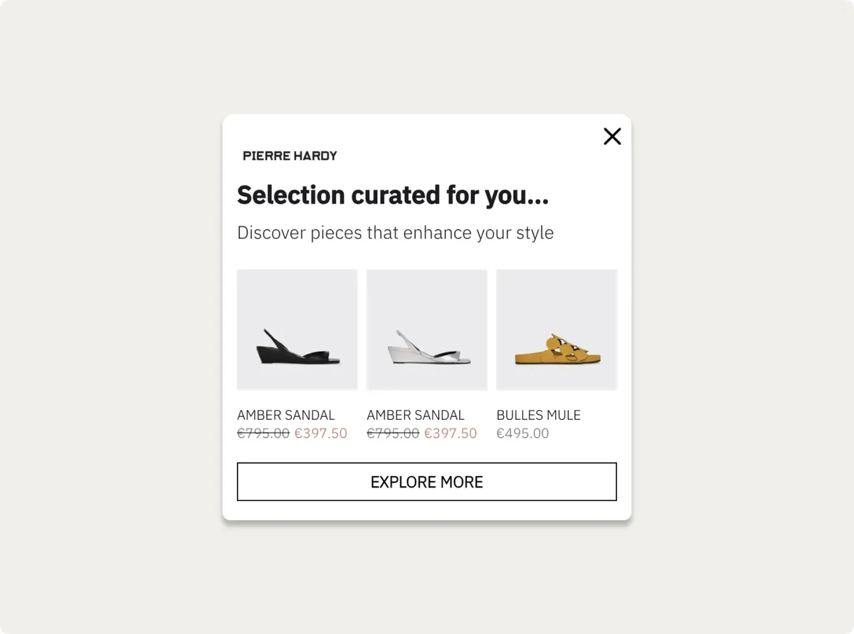 AI product recommendations shown to a visitor in Wisepops