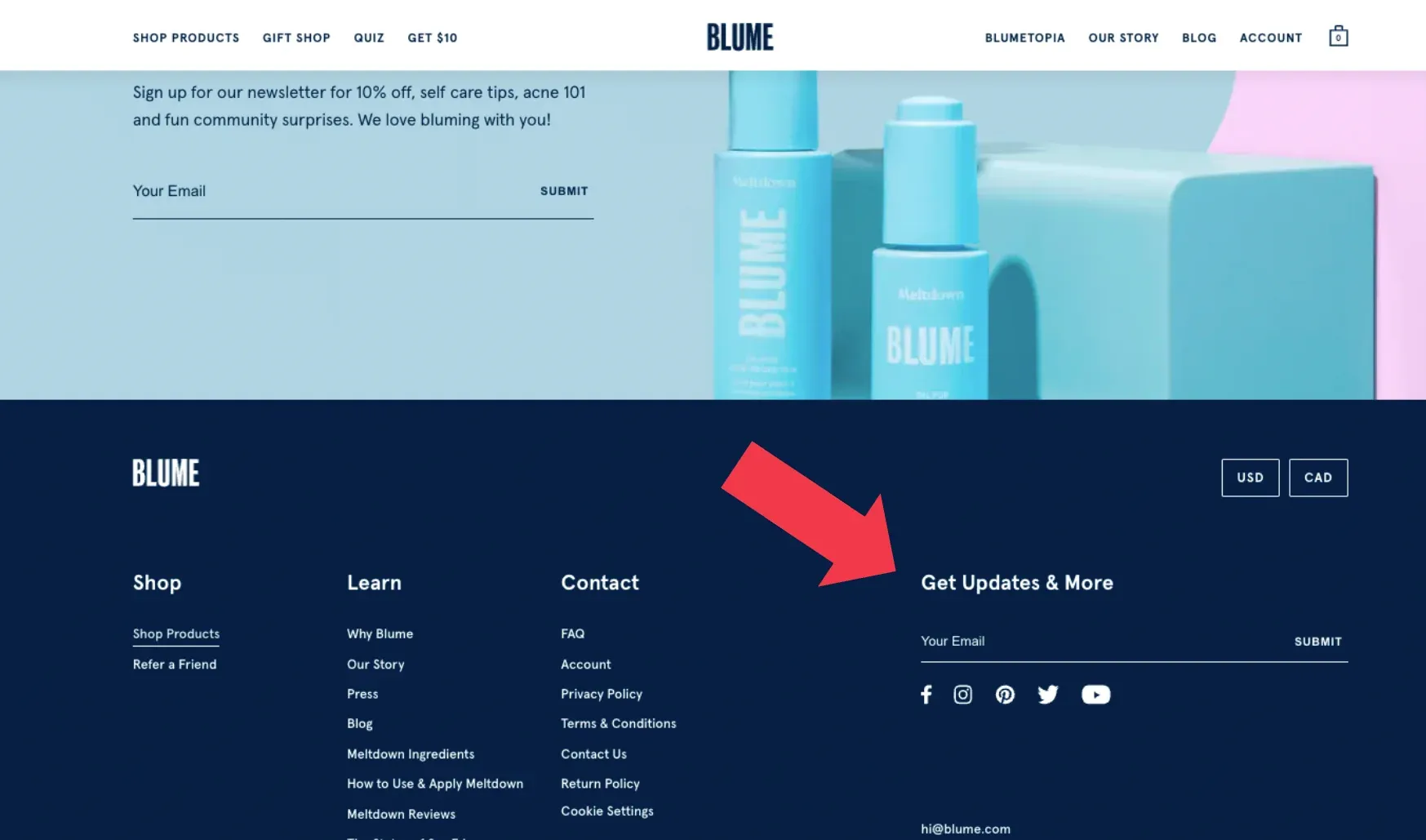 embedded signup form ecommerce website