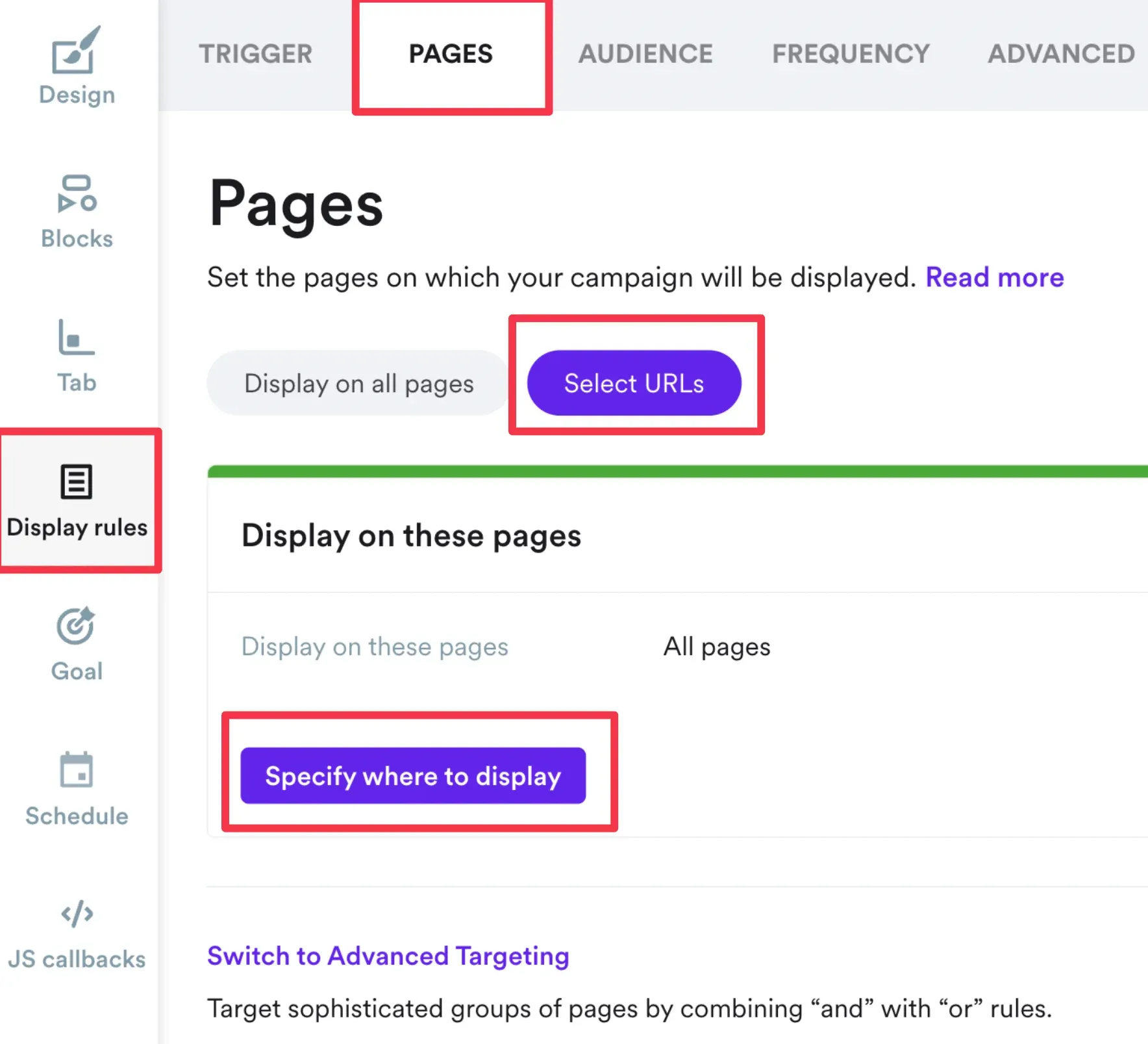 choosing page for campaign