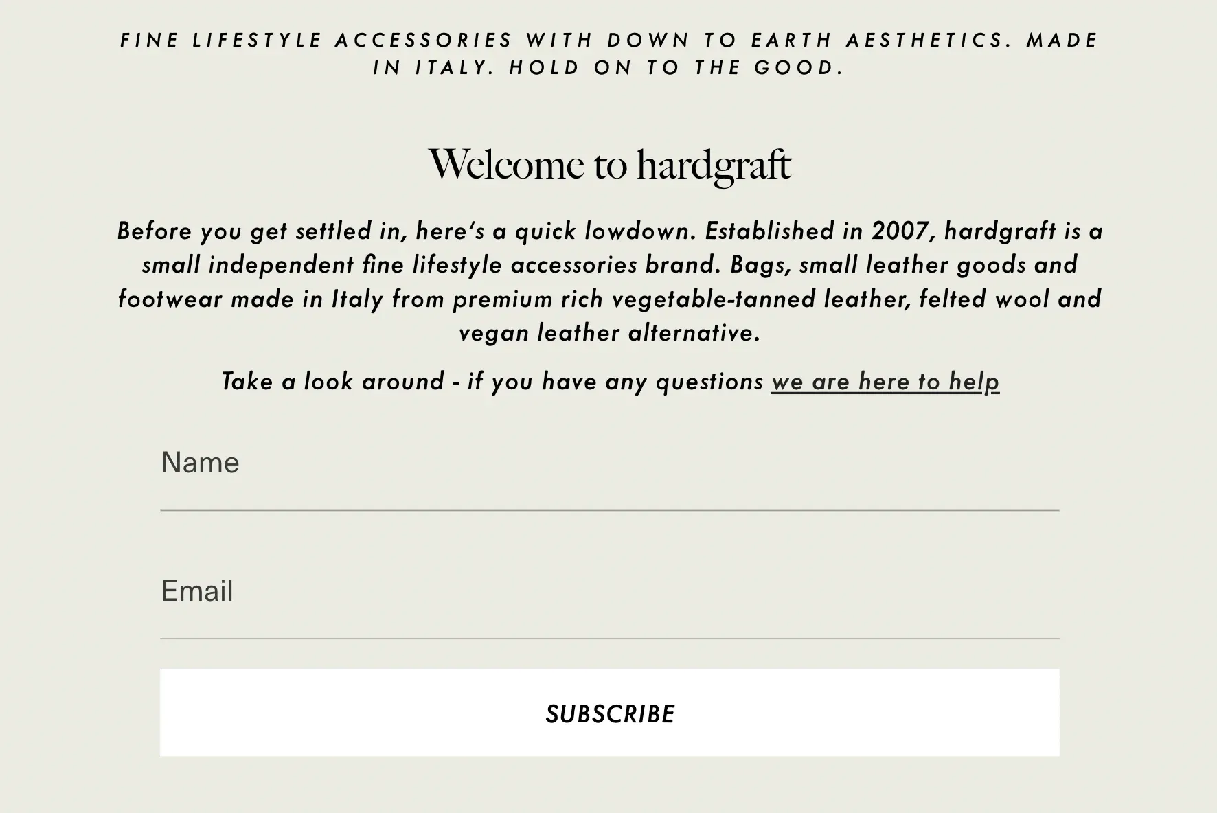 welcome message with support link
